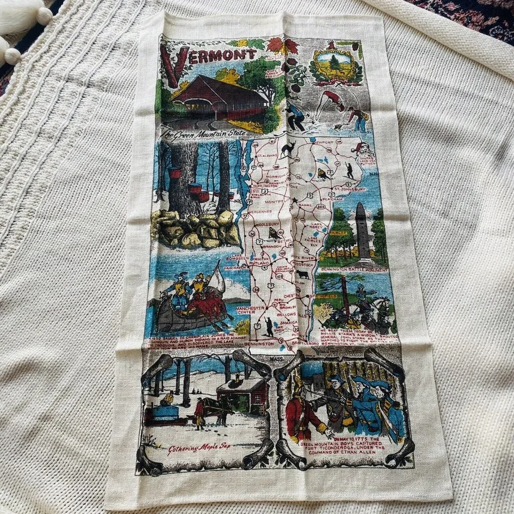 Vintage Linen Kitchen Towel Vermont Souvenir Unused Kay Dee Dish Tea